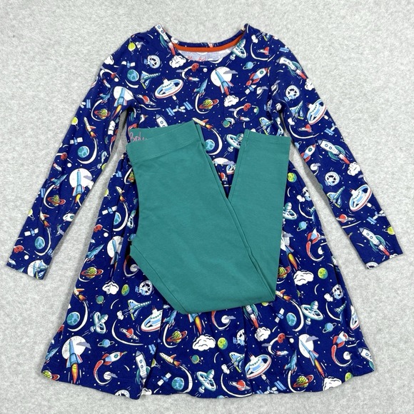 Mini Boden Dress Set Girls 9 10 Space Rocket Planet Print Novelty Fun Leggings - Picture 1 of 12